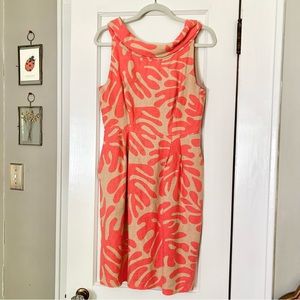 Donna Morgan Abstract Coral Dress Linen Tan  6